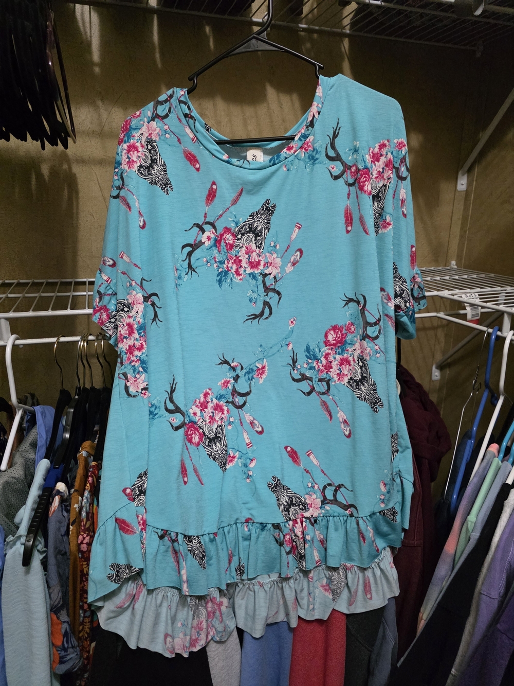 Boho Floral Ruffle Hem Women’s Top